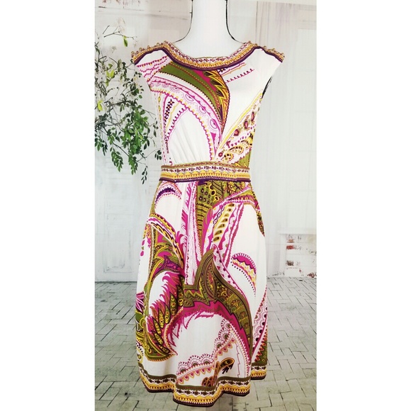 Dress Barn paisley print sheath dress white size 6 - Picture 1 of 8